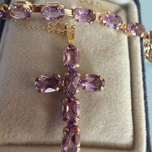 NEW 10KT Gold Amethyst Cross Pendant Necklace Vintage Canada in original box
